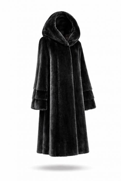 продукція виробника ХутроСвіт Тисмениця 2026 Довга класична модель норкової шуби з капюшоном, фото 3