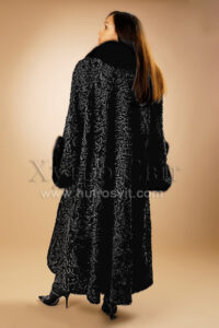 Длинная шуба каракуль + песець  чорний. |Шуба каракулевая длинная, воротник и рукава - черный песец.