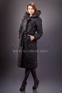 Шуба із каракулю, модель пальто з капюшоном|Шуба из каракуля, модель - пальто с капюшоном, цена от производителя ХутроСвит Тисменица