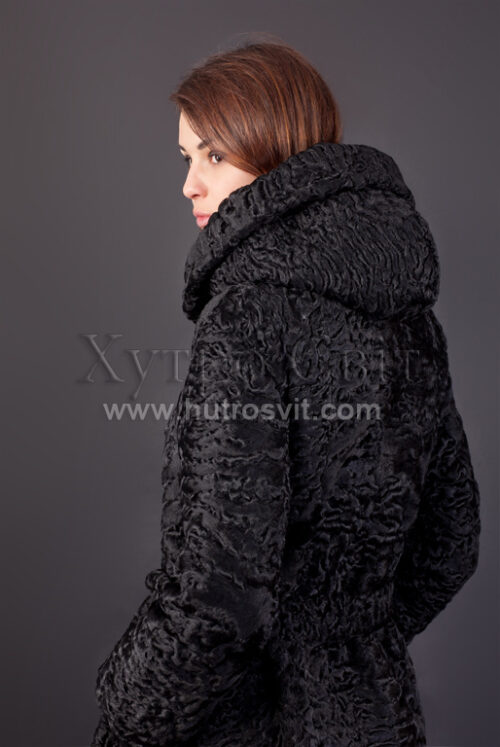 Шуба із каракулю, модель пальто з капюшоном, фото 5