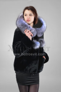 Мутонові шуби - курточка з капюшоном, опушка блу фрост, |Курточка мутон, на капюшоне - Blue Frost,