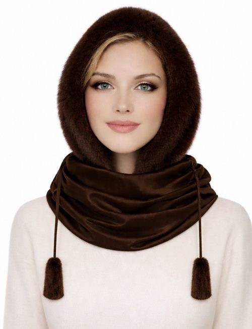 продукція виробника ХутроСвіт Тисмениця 2026 Норкова хустина (капор) коричневого кольору Фото 1