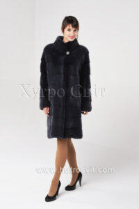 шуба норкова графіт поперечка комір стійка |шуба норковая графит воротник стойка