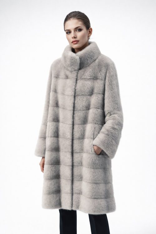продукція виробника ХутроСвіт Тисмениця 2026 Норкова шуба з коміром стійка, колір колотий лід, фото 1