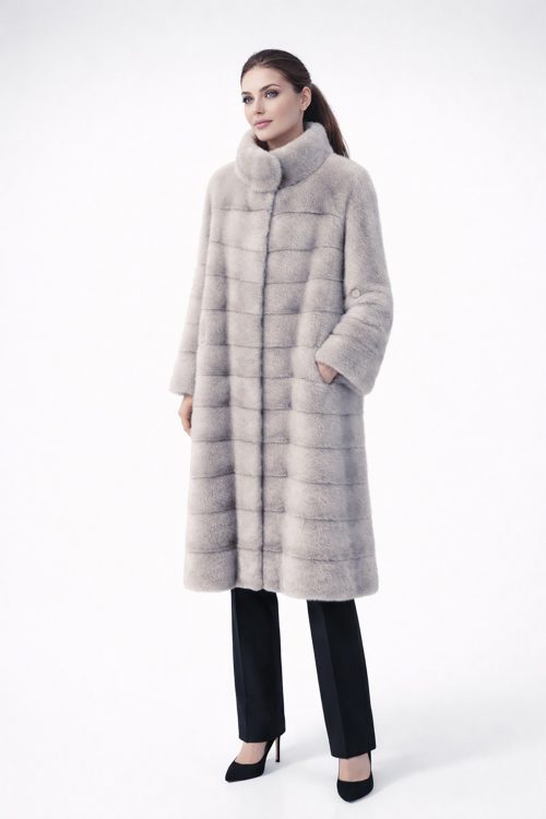 Норкова шуба з коміром стійка кольору темний колотий лід -1 Фото 1
