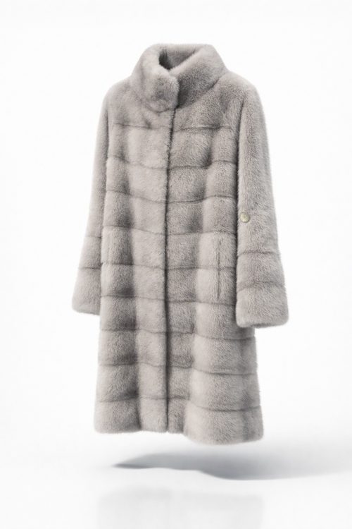 продукція виробника ХутроСвіт Тисмениця 2026 Норкова шуба з коміром стійка, колір колотий лід, фото 2