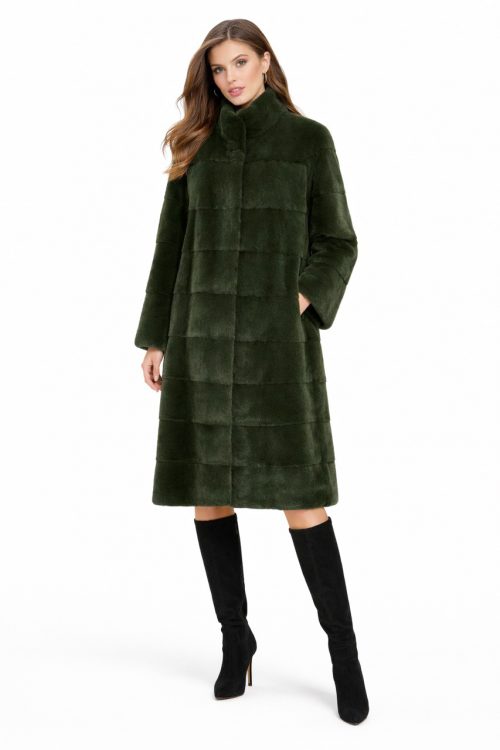 продукція виробника ХутроСвіт Тисмениця 2026 Норкова шуба з коміром стійка, кольору темної оливки Фото 1