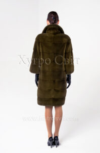 Норкові шуби ХутроСвіт Тисмениця. Шуба з англійським коміром із норки кольору оливки, |Норковые шубы ХутроСвит Тысменица. Шуба из норки оливкового цвета, поперечка с английским воротником,