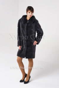 Норкова шуба з капюшоном, поперечка, колір графіт, |Норковая шуба с капюшоном, цвет графит, поперечка,