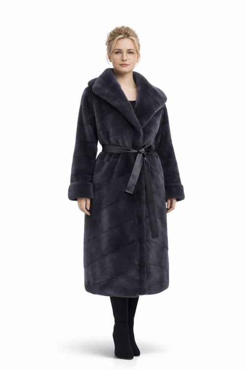 продукція виробника ХутроСвіт Тисмениця 2026 Норкова шуба з шалевим капюшоном кольору графіт, фото 2