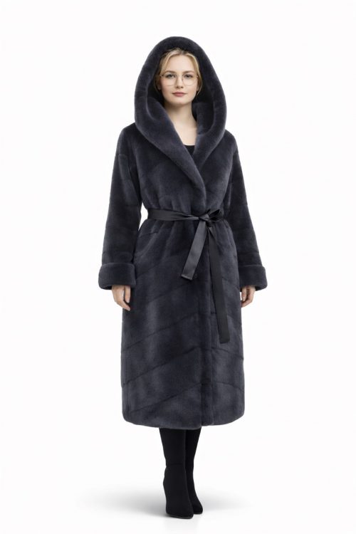 продукція виробника ХутроСвіт Тисмениця 2026 Норкова шуба з шалевим капюшоном кольору графіт Фото 1