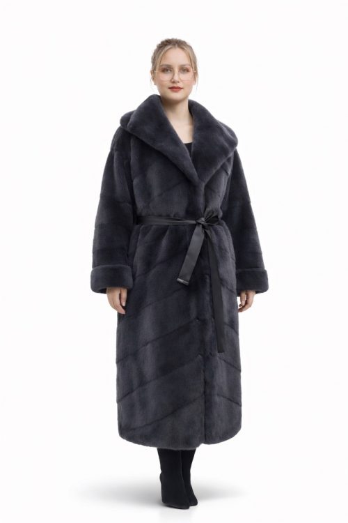 продукція виробника ХутроСвіт Тисмениця 2026 Норкова шуба з шалевим капюшоном кольору графіт, фото 3