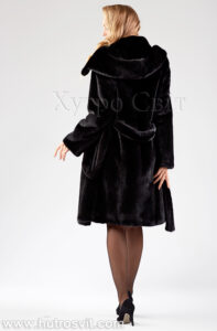 Норкова шуба, чорна з капюшоном та поясом|Норковая шуба, черная с поясом и капюшоном