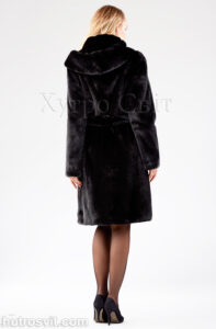 Норкова шуба, чорна з капюшоном та поясом|Норковая шуба, черная с поясом и капюшоном