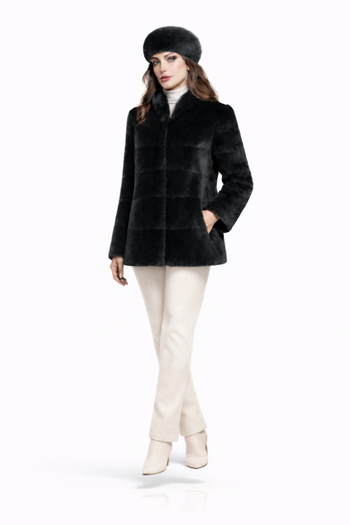 продукція виробника ХутроСвіт Тисмениця 2026 Півшубок із норки чорного кольору з коміром стійка, фото 2