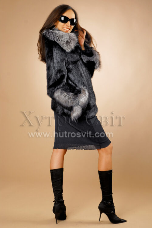 Каталог шуб: Куртка полушубок з хутра нутрії і чорнобурки, фото, ціна. Чорний колір, Фото 1