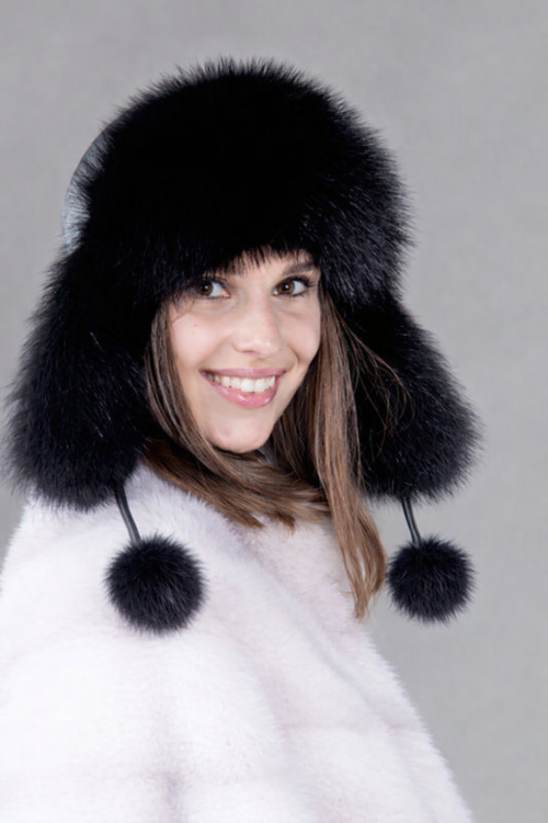 продукція виробника ХутроСвіт Тисмениця 2026 Шапка вушанка жіноча - чорний песець Фото 1