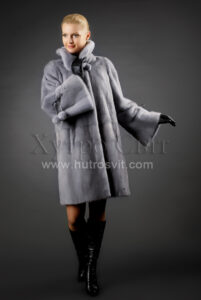 Норкова шуба із скандинавької голубої норки, пояс, довжина 100 см|Шуба-пальто из скандинавской голубой норки с пояском, длина 100 см