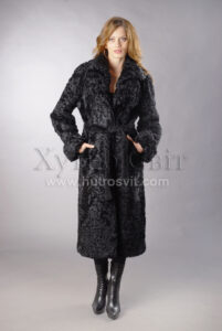 Шуба-пальто із каракуля з подвійним англійським коміром|Шуба-пальто каракульча, двойной воротник