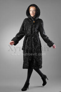 Шуба-пальто з капюшоном-хутро каракуль, на капюшон норка, |Шуба из каракуля с капюшоном инорковой опушкой,