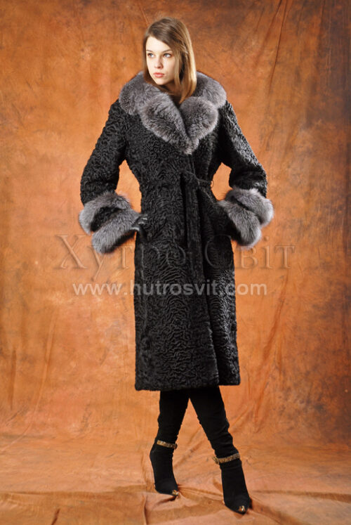 Шуба - пальто из каракуля + воротник мех blue frost,, фото 4