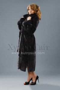 шуби норкові, модель пальто з поясом, графіт|пальто - шуба норковая графит