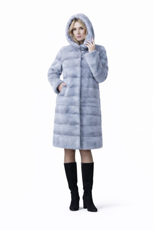 продукція виробника ХутроСвіт Тисмениця 2026 Шуба з капюшоном голуба норка, фото 1
