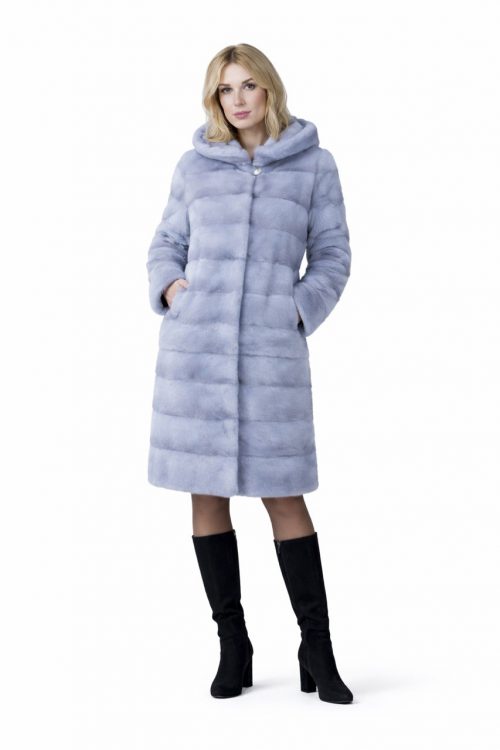 продукція виробника ХутроСвіт Тисмениця 2026 Шуба з капюшоном голуба норка, фото 2