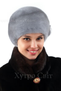 Шапка модель шарик із датської норки сапфір |Женская меховая шапка из голубой норки