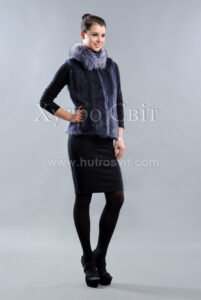 Жилет із норки кольору графіт, комір стійка - блуфрост|Жилет из норки цвета графит с воротником блу-фрост