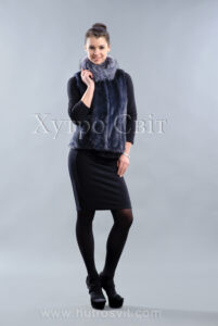 Жилет із норки кольору графіт, комір стійка - блуфрост|Жилет из норки цвета графит с воротником блу-фрост