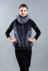 Жилет із норки кольору графіт, комір стійка - блуфрост|Жилет из норки цвета графит с воротником блу-фрост