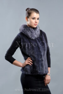 Жилет із норки кольору графіт, комір стійка - блуфрост|Жилет из норки цвета графит с воротником блу-фрост